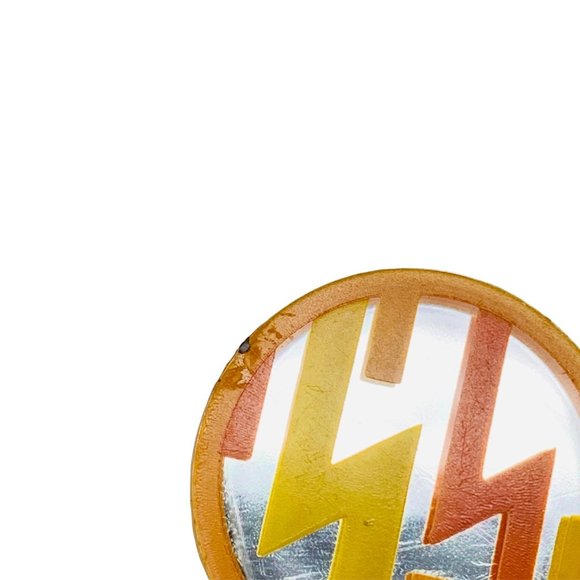 Vintage 1980s Lightning Orange Yellow Mirrored Earrings Circle Clip Ons - Picture 3 of 5